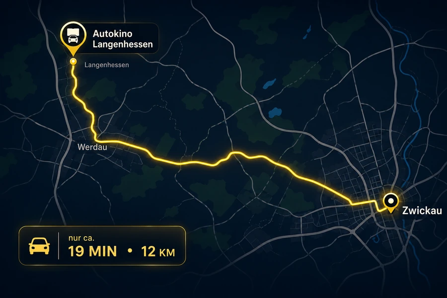 Route Zwickau zum Autokino Langenhessen